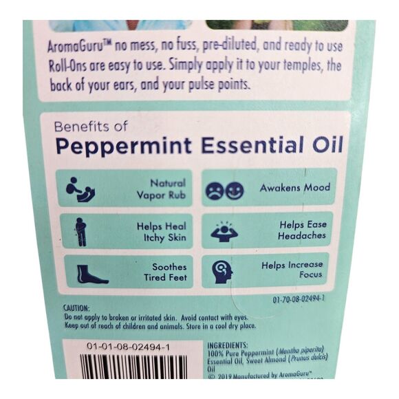 4 Pc Lot Aroma Guru Roll-On Aromatherapy - Scented Tea Tree Peppermint Lavender - Picture 7 of 8